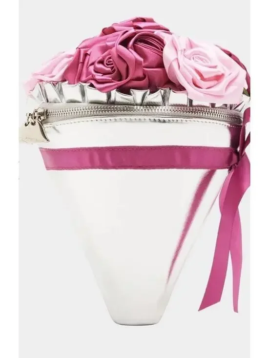 🌸 Betsey Johnson Kitsch Somethin New Bouquet Pink Silver Crossbody Bag NWT - Picture 3 of 14